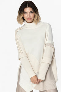 Oversized πλεκτό ζιβάγκο εκρού με ασυμμετρία και διαφορετικές πλέξεις