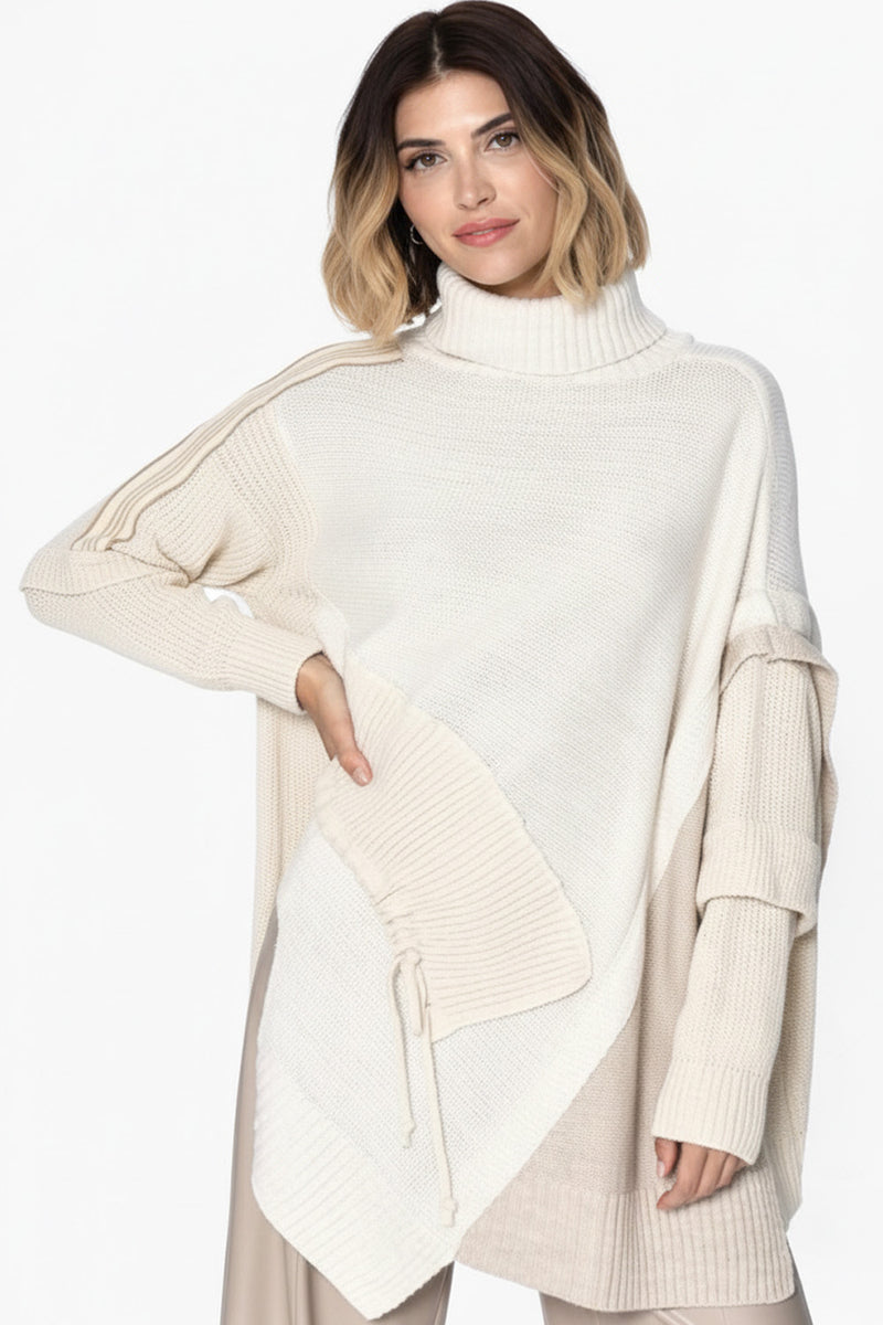 Oversized πλεκτό ζιβάγκο εκρού με ασυμμετρία και διαφορετικές πλέξεις