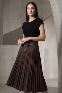 Πλισέ Μίντι Φούστα Καφέ