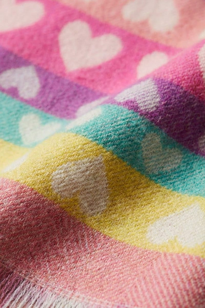 Πολύχρωμη εσάρπα με μοτίβο καρδιές, απαλή υφή, 70x190 εκ., 100% ακρυλικό, γυναικείο αξεσουάρ χειμώνα