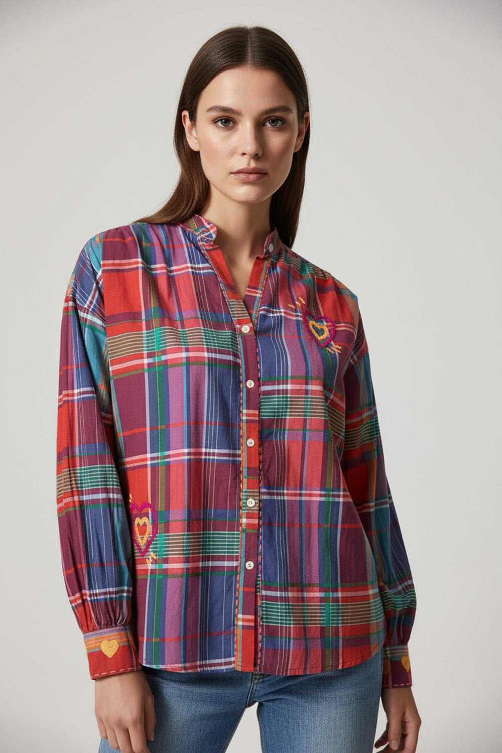 Πολύχρωμο καρό πουκάμισο με κεντητές λεπτομέρειες