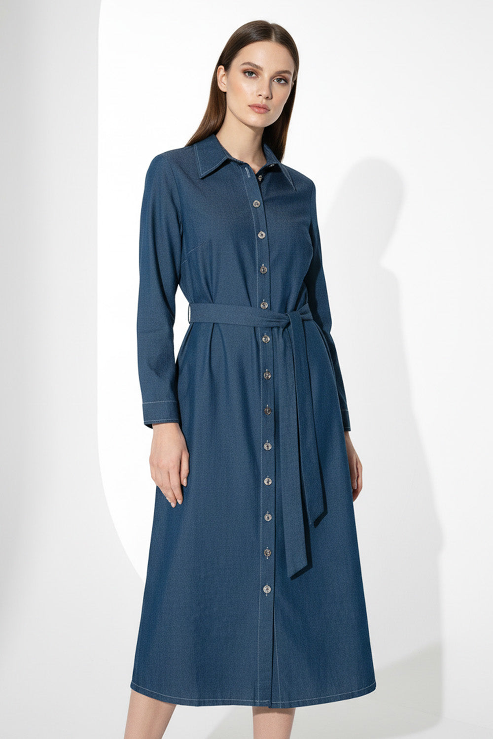 Πουκαμίσα Dress Μίντι Μπλε με Κουμπιά