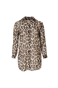 Λεοπάρ διάφανη πουκαμίσα με μακριά μανίκια και κουμπιά μπροστά