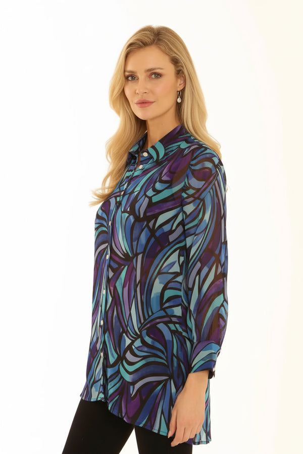 Πουκαμίσα με Print σε Μπλε-Μωβ Αποχρώσεις