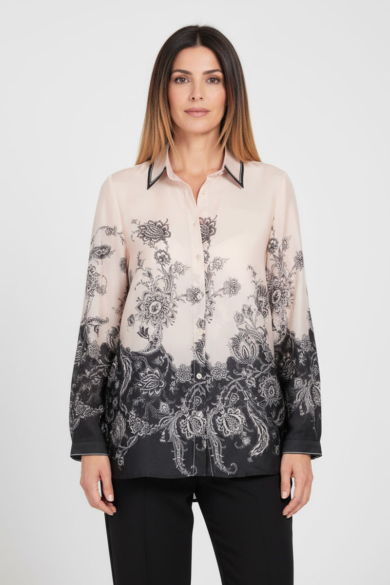 Πουκάμισο εκρού-μαύρο με floral ombré σχέδιο – Ellisargi Boutique