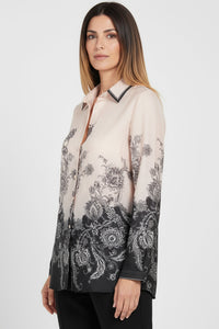 Πουκάμισο εκρού-μαύρο με floral ombré σχέδιο – Ellisargi Boutique