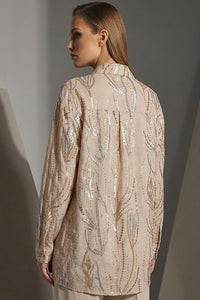 Κεντημένο πουκάμισο nude με παγιέτες