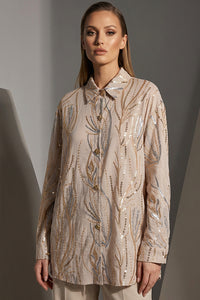 Κεντημένο πουκάμισο nude με παγιέτες
