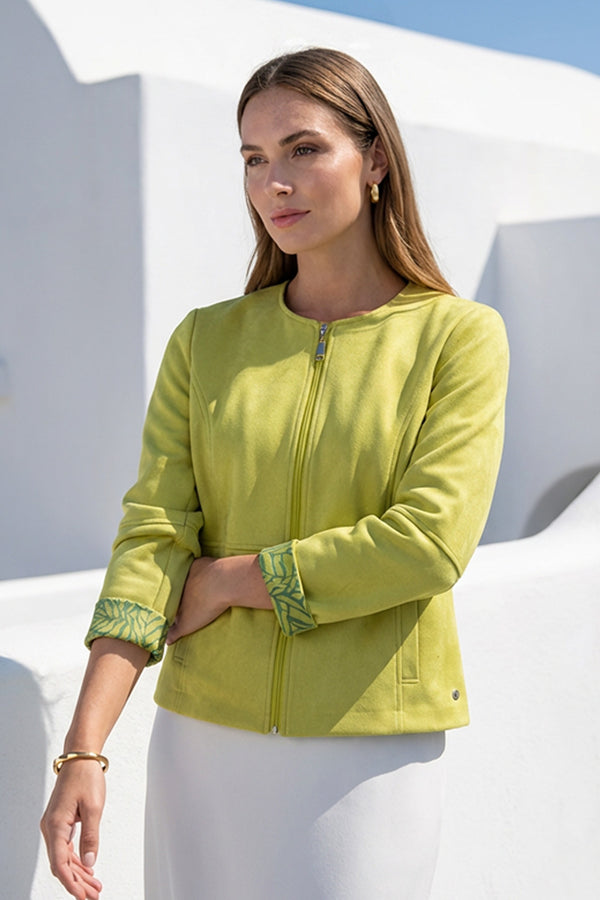 Πράσινο γυναικείο jacket διπλής όψης με print στη μία πλευρά και φερμουάρ