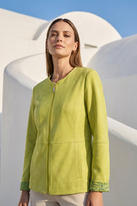 Πράσινο γυναικείο jacket διπλής όψης με print στη μία πλευρά και φερμουάρ