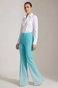 κομψό παντελόνι καμπάνα τιρκουάζ ψηλόμεσο