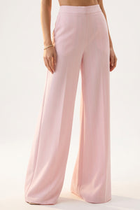 ψηλόμεσο ροζ παντελόνι με κάθετη ρίγα και φαρδιά γραμμή