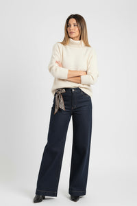 Ψηλόμεσο τζιν παντελόνι με φαρδιά γραμμή και φουλάρι στη μέση – Ellisargi Boutique