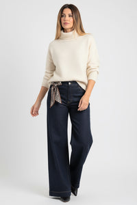 Ψηλόμεσο τζιν παντελόνι με φαρδιά γραμμή και φουλάρι στη μέση – Ellisargi Boutique