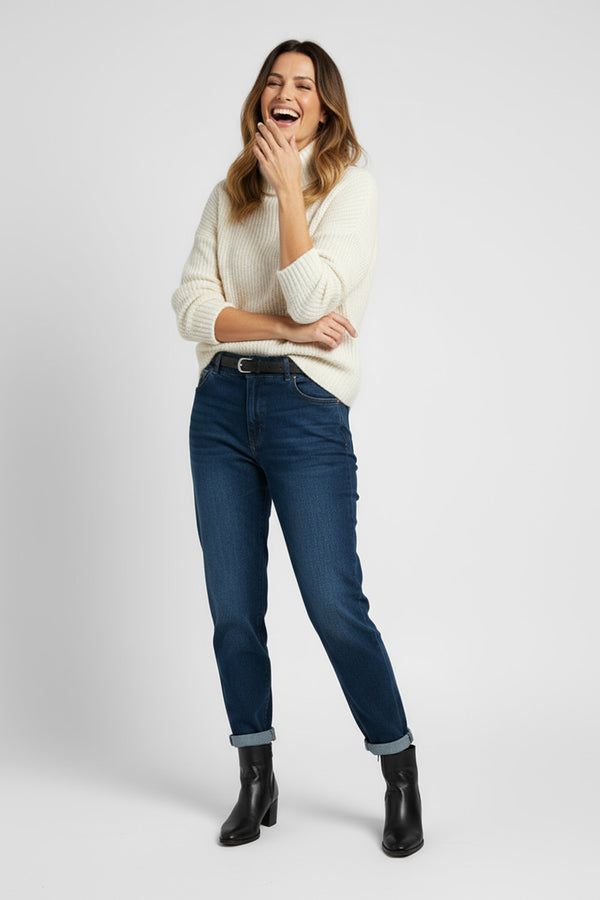 Ψηλόμεσο τζιν παντελόνι με λάστιχο στη μέση και ζώνη – Ellisargi Boutique