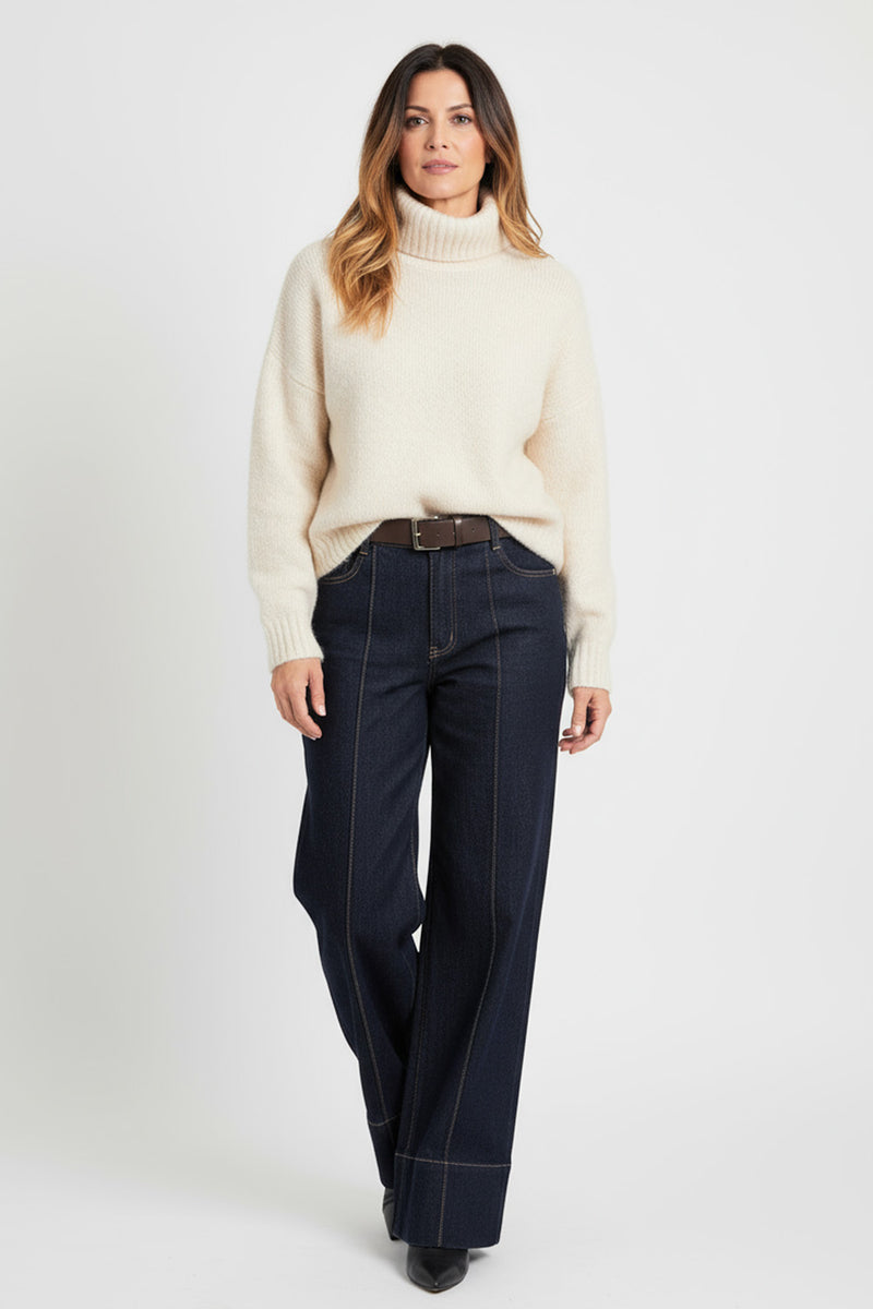 Ψηλόμεσο τζιν παντελόνι με ραφές και καφέ ζώνη – Ellisargi Boutique