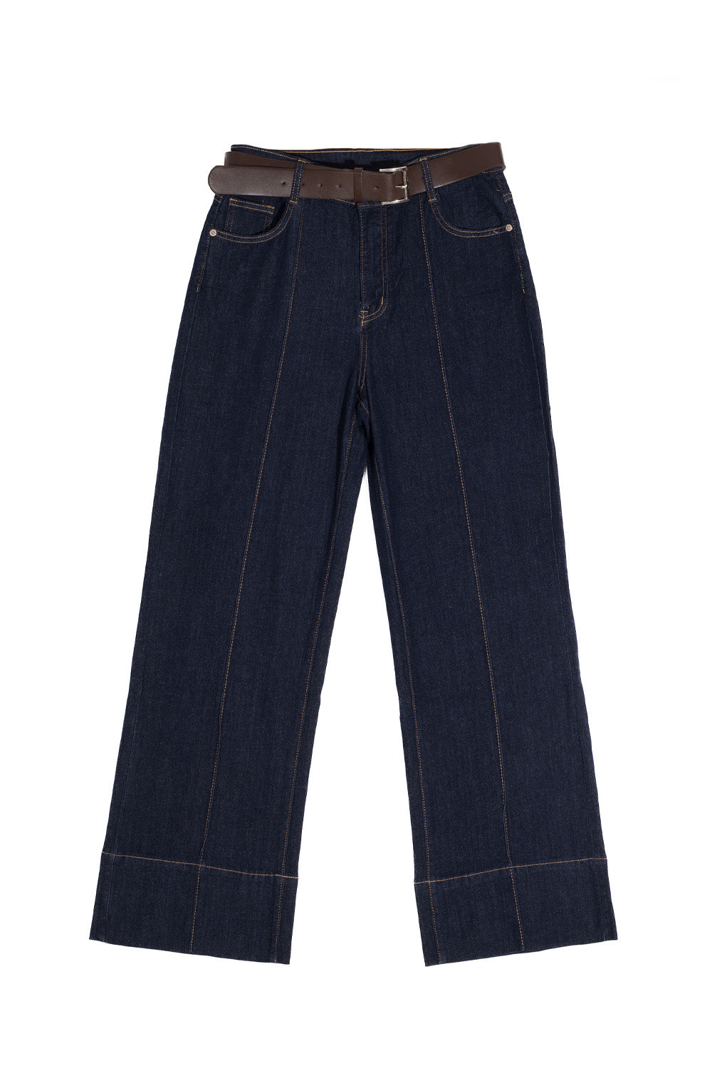 Ψηλόμεσο τζιν παντελόνι με ραφές και καφέ ζώνη – Ellisargi Boutique