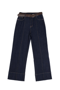 Ψηλόμεσο τζιν παντελόνι με ραφές και καφέ ζώνη – Ellisargi Boutique