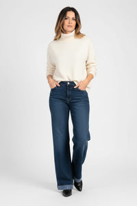 Ψηλόμεσο τζιν παντελόνι με ρεβέρ και strass στο τελείωμα – Ellisargi Boutique