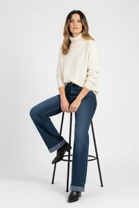 Ψηλόμεσο τζιν παντελόνι με ρεβέρ και strass στο τελείωμα – Ellisargi Boutique