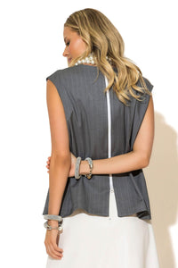 Ριγέ μπλούζα με φερμουάρ πίσω και τύπωμα – C-THROU