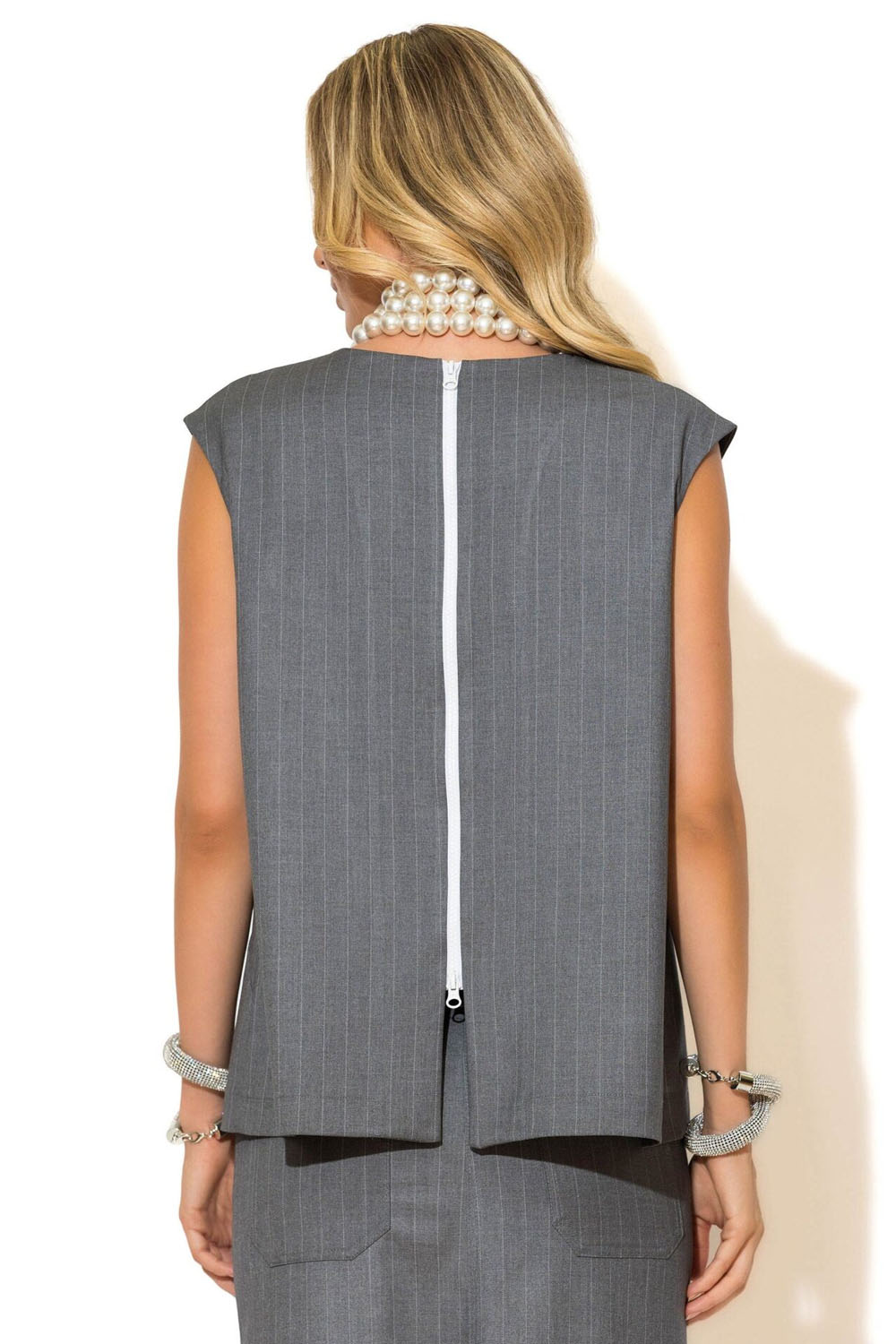 Ριγέ μπλούζα με φερμουάρ πίσω και τύπωμα – C-THROU