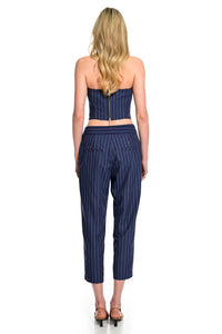 ριγέ navy παντελόνι cigarette ψηλόμεσο με ζώνη και αγκράφα