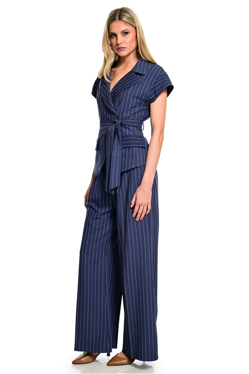 Ριγέ Navy Παντελόνι Καμπάνα με Ζώνη