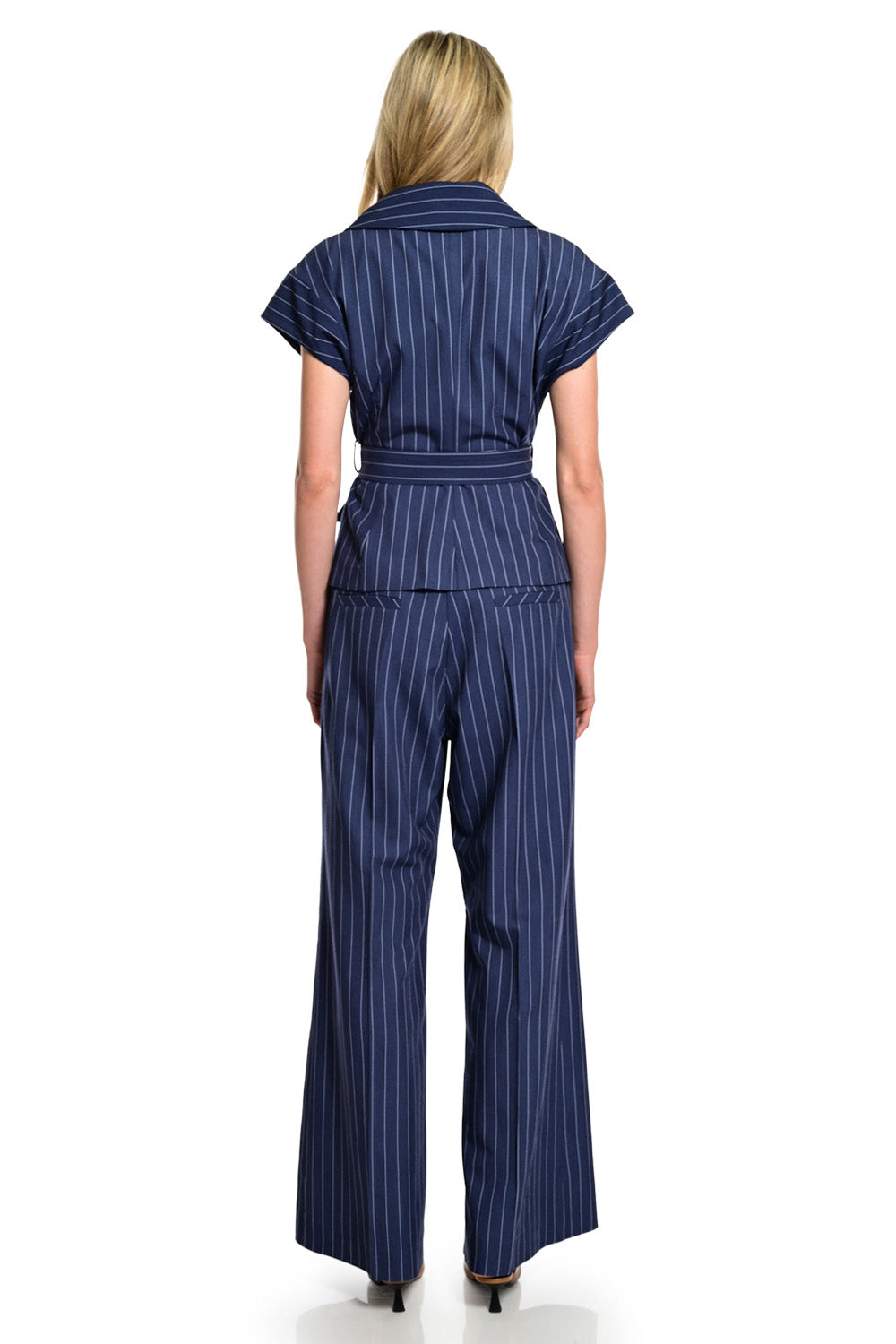 Ριγέ Navy Παντελόνι Καμπάνα με Ζώνη
