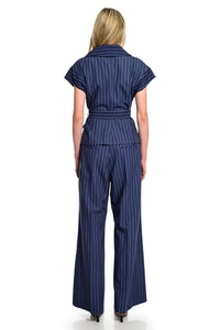 Ριγέ Navy Παντελόνι Καμπάνα με Ζώνη