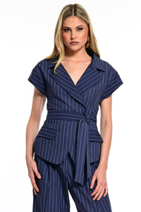 Ριγέ Navy Παντελόνι Καμπάνα με Ζώνη