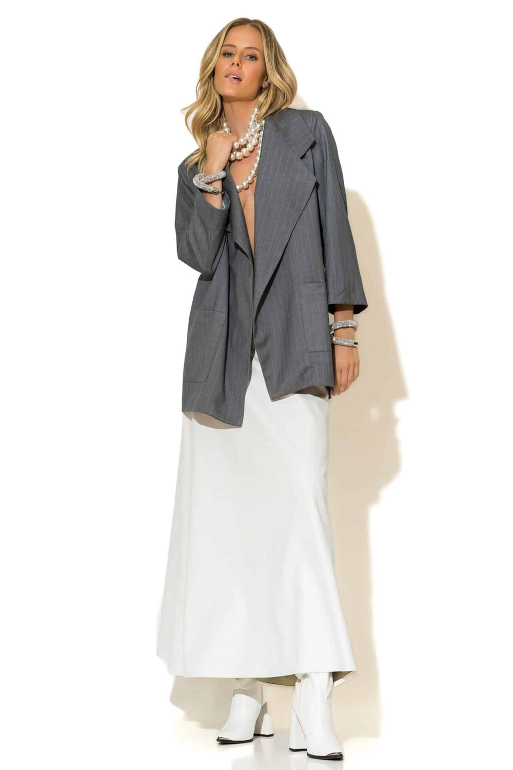 Ριγέ oversized σακάκι C-THROU με logo CULTURE – Ellisargi Boutique