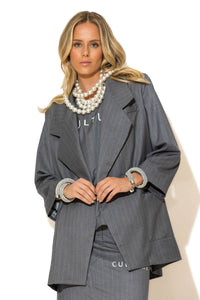 Ριγέ oversized σακάκι C-THROU με logo CULTURE – Ellisargi Boutique