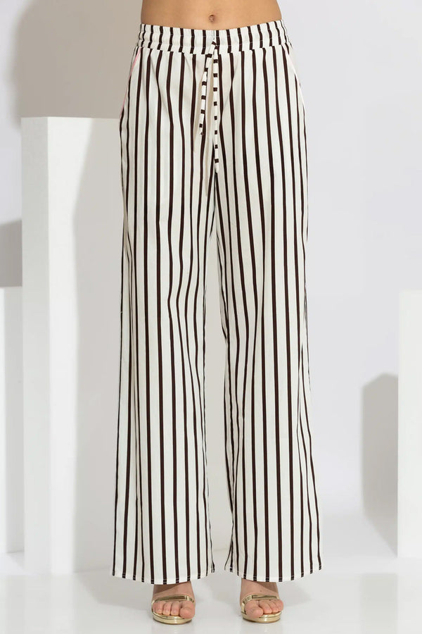 Ριγέ παντελόνα ποπλίνα με λάστιχο στη μέση και ίσια γραμμή