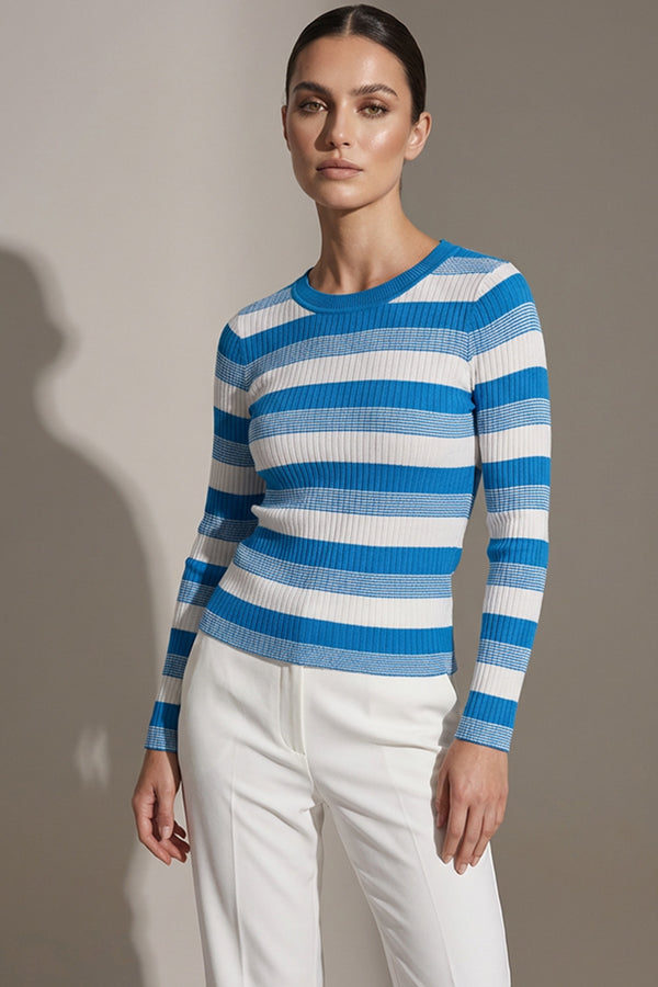 Ριγέ Πλεκτή Μπλούζα Μπλε-Λευκή
