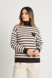 Ριγέ πλεκτή ζιβάγκο μπλούζα με φιόγκο