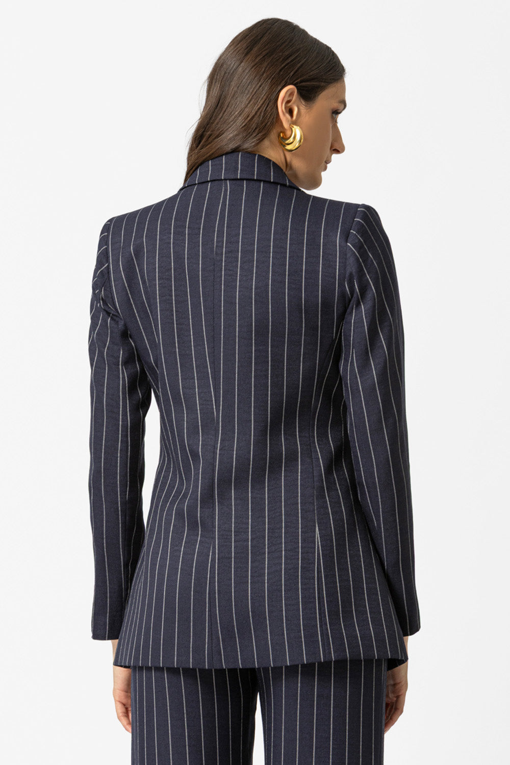 γυναικείο ριγέ σακάκι μπλε με κάθετες ρίγες και κλασικό πέτο