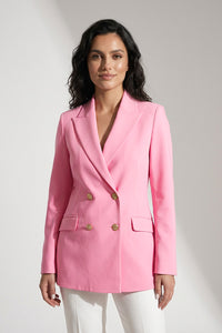 Σακάκι Blazer Διπλόπετο σε Ροζ Απόχρωση με Χρυσά Κουμπιά