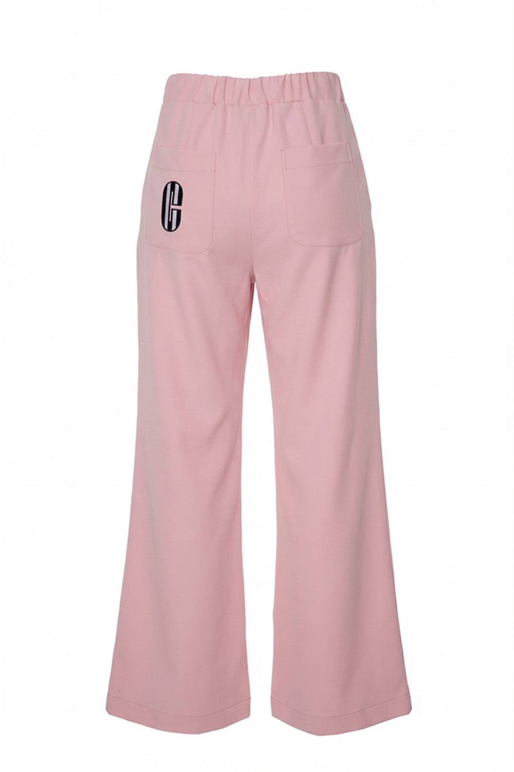 Ροζ γυναικείο παντελόνι με μαύρη κάθετη ρίγα σε άνετη κομψή γραμμή