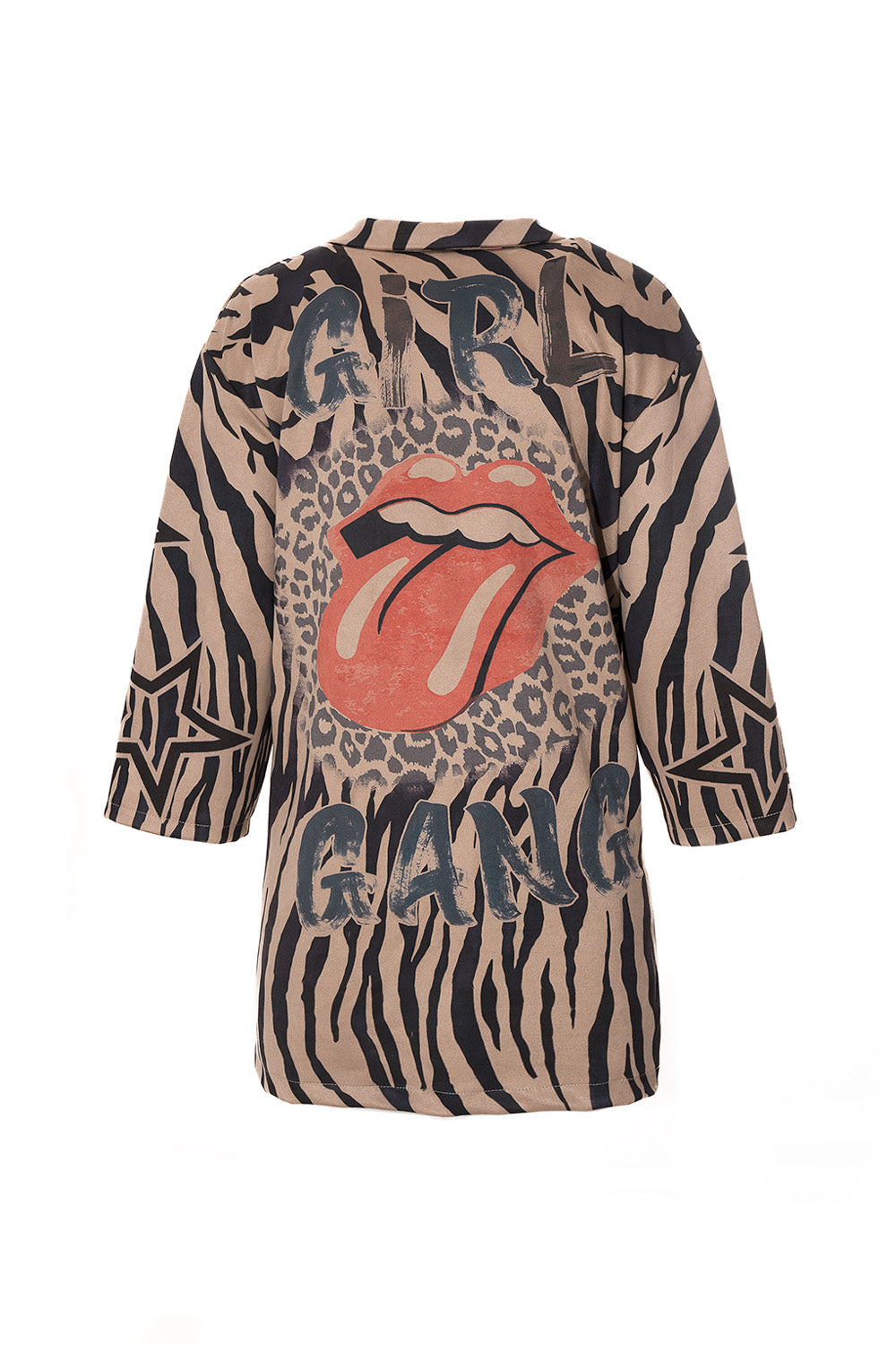 Σακάκι animal print “Girl Gang” με zebra print και στάμπα κόκκινα χείλη