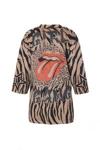 Σακάκι animal print “Girl Gang” με zebra print και στάμπα κόκκινα χείλη