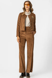 Καφέ σακάκι κοτλέ Amsterdam με κεντημένο σήμα και μπροστινά κουμπιά