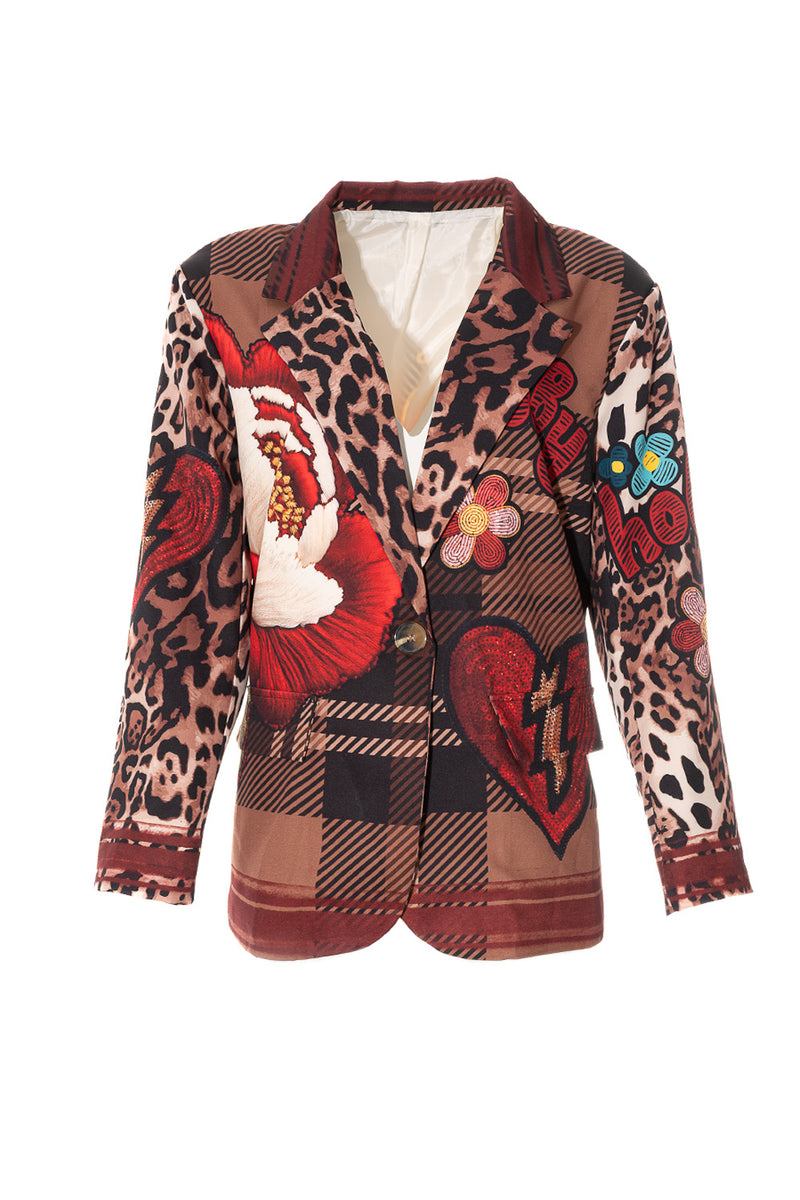 Σακάκι με πολύχρωμο print και mix & match μοτίβα Ellisargi Boutique