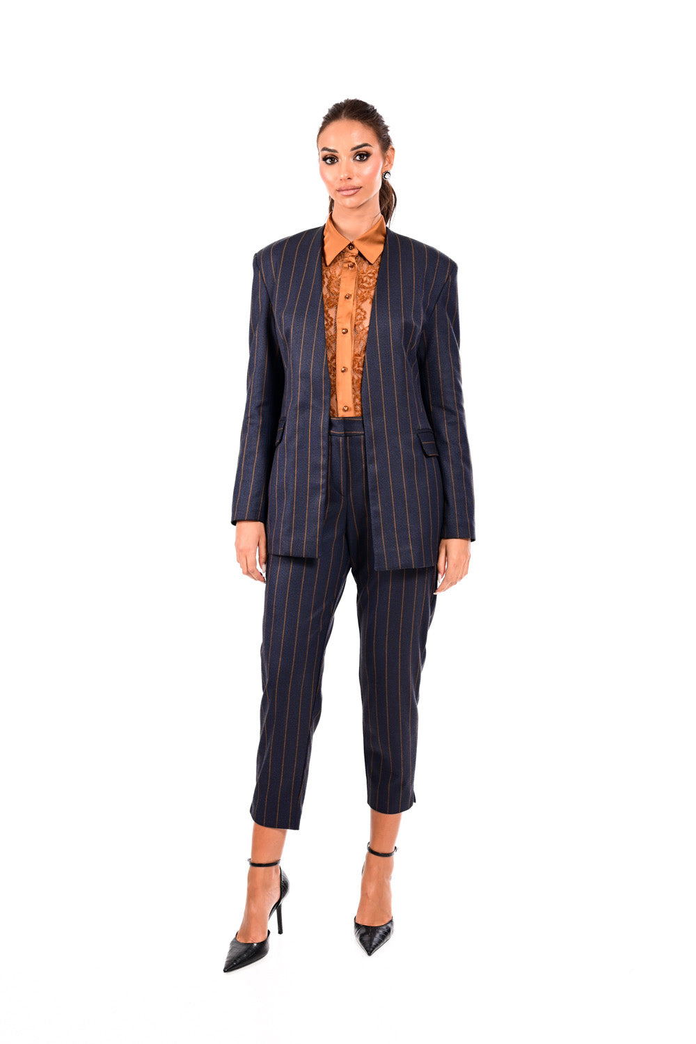 Navy σακάκι με κάθετη ρίγα σε ίσια γραμμή – Ellisargi Boutique