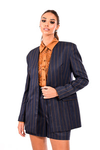 Navy σακάκι με κάθετη ρίγα σε ίσια γραμμή – Ellisargi Boutique