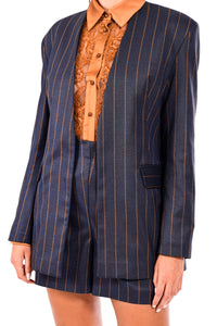 Navy σακάκι με κάθετη ρίγα σε ίσια γραμμή – Ellisargi Boutique