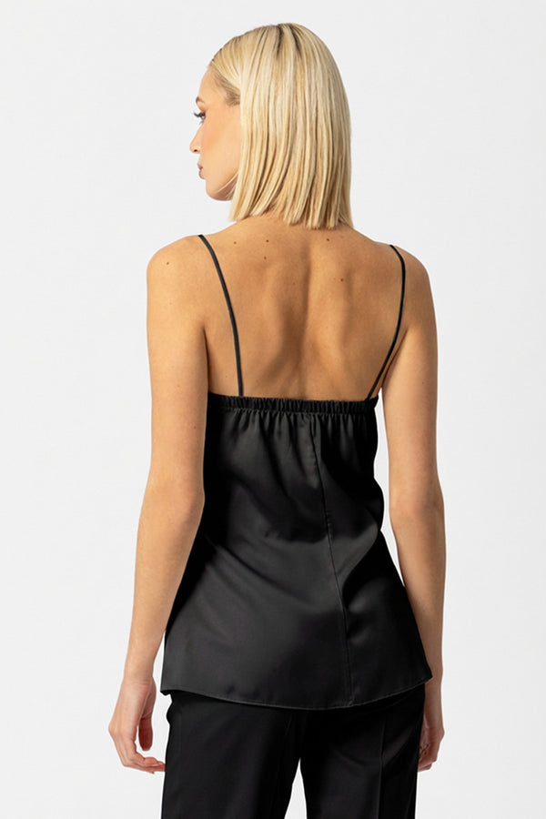 μαύρο σατέν top με δαντέλα και λεπτές τιράντες