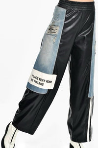 Σετ μαύρο jacket και παντελόνα με denim patchwork λεπτομέρειες Ellisargi Boutique