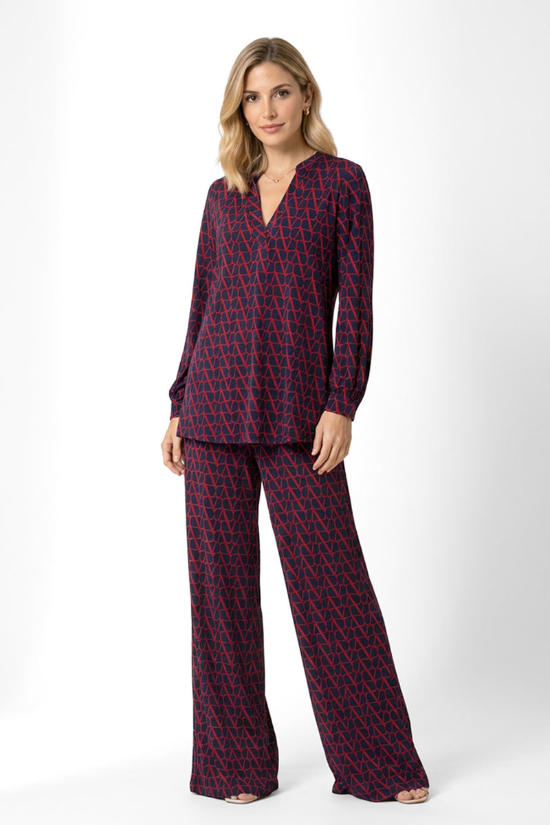 Σετ παντελόνα και μπλούζα με geometric σχέδιο μπλε κόκκινο