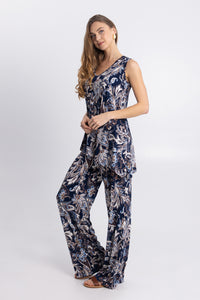 Σετ παντελόνα και top με paisley print σε μπλε αποχρώσεις